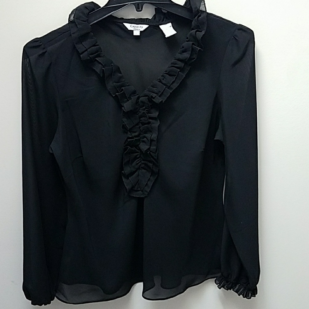 New women ruffles sheer blouse